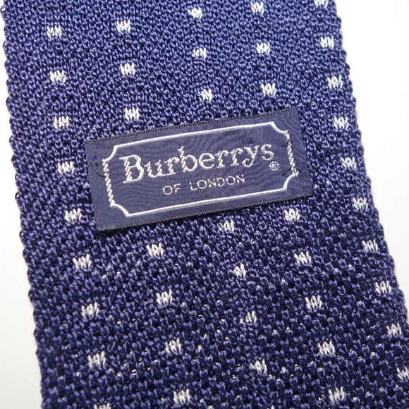 Vintage Burberrys of London Blue Knit 100% Silk Tie Made In Italy - Picture 5 of 6